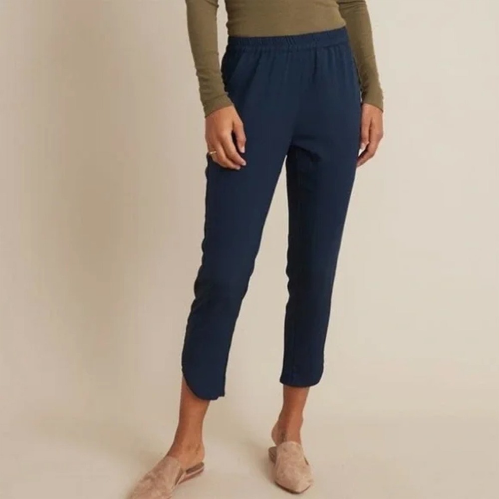 Marine Layer Elle Relaxed Crop Cotton Elastic Waist Pants Navy Women XS
